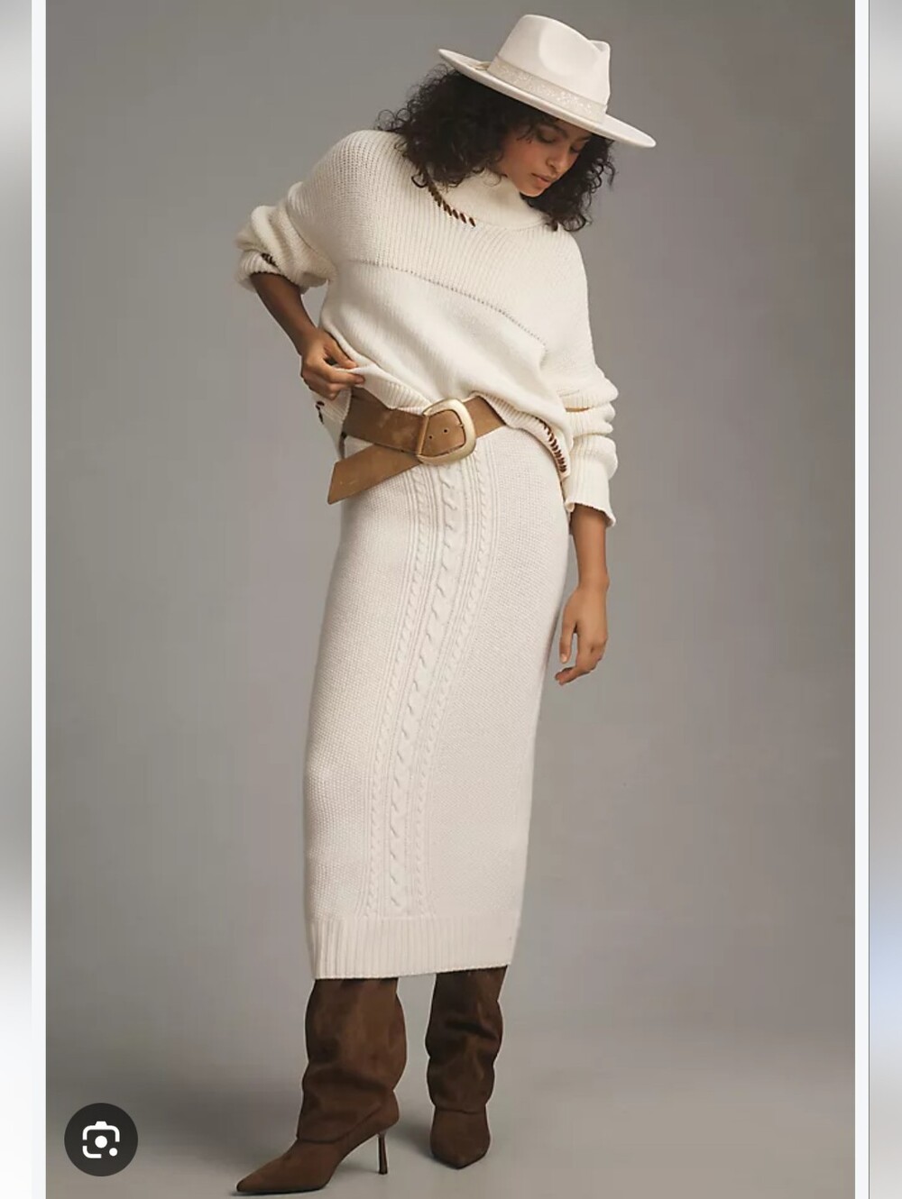 Derek Lam White Cable Knit Wool Midi Skirt Size L